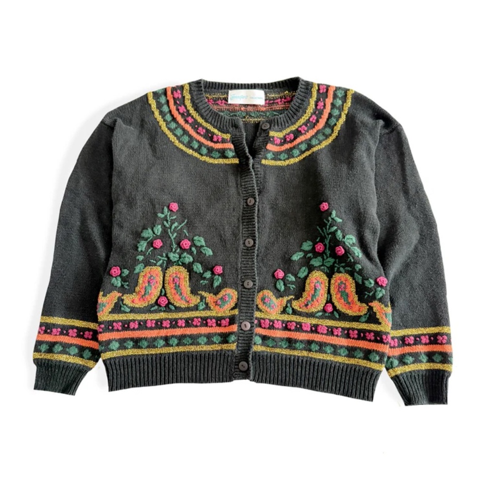 Vintage Jennifer's Collection, Cardigan - Paisley Print Pattern Sweater